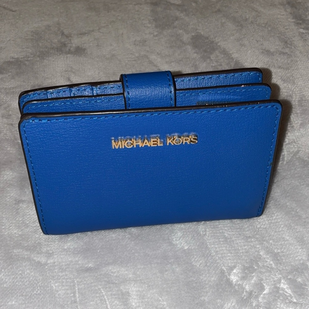 Michael Kors Royal Blue Bifold Wallet with Zipper Dual Coin Pouch